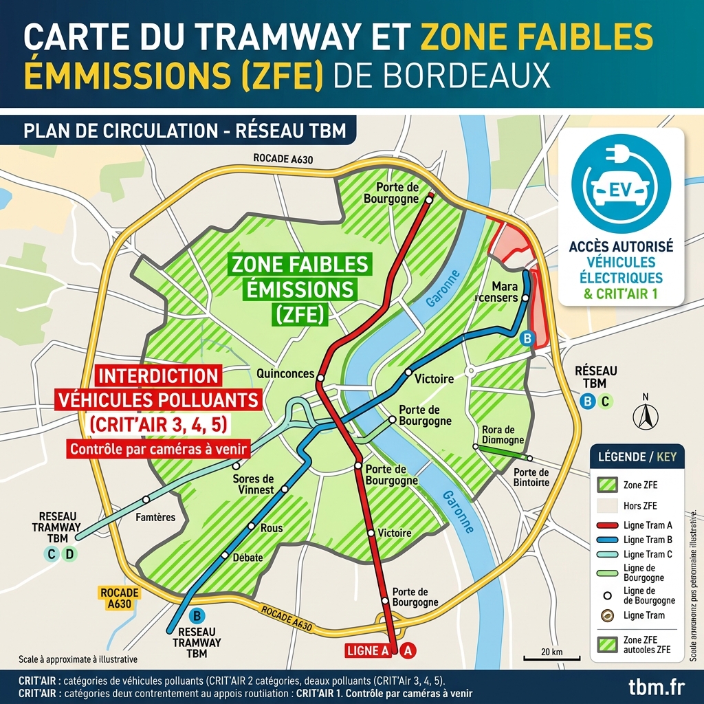 ZFE Bordeaux Métropole 2025/2026 : calendrier, véhicules concernés et solution borne domicile